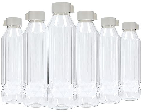 Plastic Water Bottles 6 Pack 900ml Juice Bottles Reusable Smoothie Drink Bottles W/Lids Fridge Door Storage Beverage Table Water Serving Bottle Screw Cap Outdoor Sports Gym Transparent (White-Diamond)