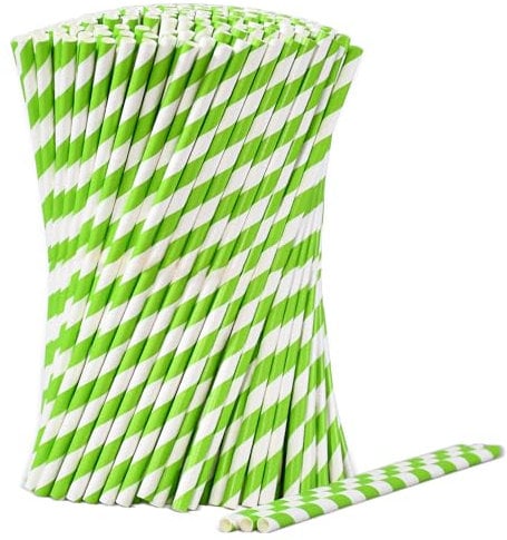 Lot de 1000 pailles en papier à rayures vertes et blanches, 19,7 x 0,6 cm, pour fête, mariage, boissons, 100% biodégradables et compostables