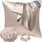 Seiwohl Satin Kissenbezug 80x80 2er Set, Weich wie Seidenkissenbezug Silk Pillowcase, Vegane Seide Kopfkissenbezug Kissenhülle Haarschutz für die Nacht mit Haargummi und Haarhaube, Taupe