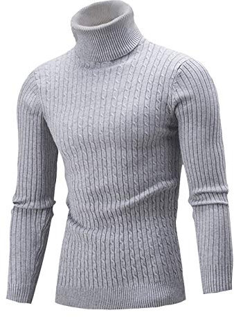 AMhomely Crewneck Jumper V Neck Sweater Men Warm Knit Casual Autumn Knit Sweatshirt Rolled High Neck Casual Long Sleeve Solid Color Pullover Sweaters Tops Knitwear Knit Men Office Work Grey L
