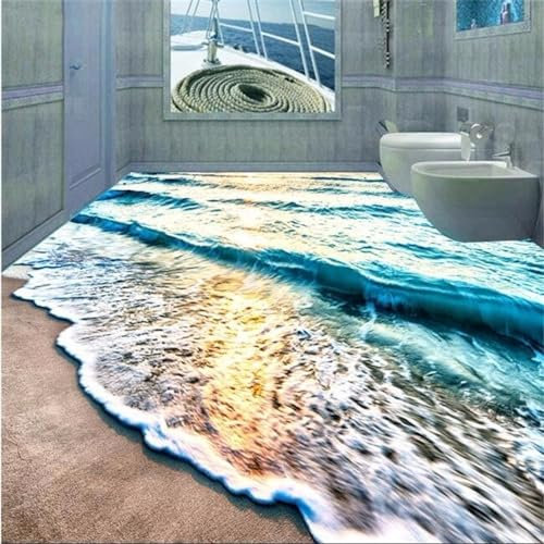 3D Teppich Optische Täuschung Bodenbelag Wandpapier Wandbild Strand Blau Meer Wasser Wellen Rutschfeste Wasserdichte Verdickte Pvc Selbstklebende Tapetenrolle, 300 * 210 Cm