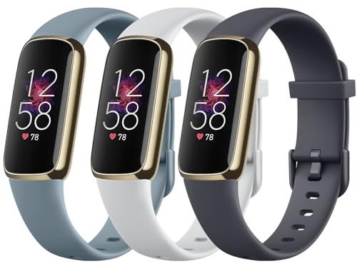 Tobfit 3Stück Armband für Fitbit Luxe - Silikon Weiches Sport Verstellbares Ersatzband für Damen Herren (L, Midnight/BlauGrau/Grau)