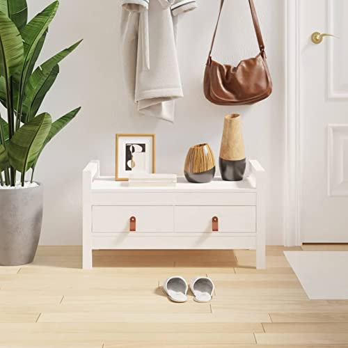 ZEYUAN Flurbank, Sitzbank Esszimmer, Küchenbank, Bank Esszimmer, Hockerbank, Pflanzenbank, Betthocker, Sitzecke Küche, Weiß 80x40x43 cm Massivholz Kiefer