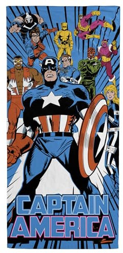 Jay Franco Marvel Comics Captain America Kinder-Badetuch, Strandtuch, super weich und saugfähig, 100 % Baumwolle, Maße: 71 x 147 cm