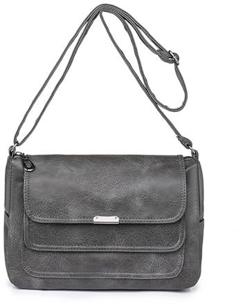 Ray-Velocity Damen Vintage Umhängetaschen, Schultertaschen mit Mehreren Taschen, Leicht Handtasche für Alltag Arbeit Einkaufen Reise (A, Grau)