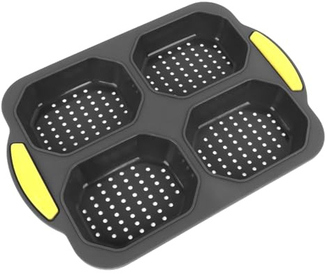 Fockety Stampo per Panini per Hamburger, Teglia Antiaderente per Panini per Hamburger a 4 cavità, Adatta al Microonde e alla Lavastoviglie, Teglia in Silicone Resistente al Calore