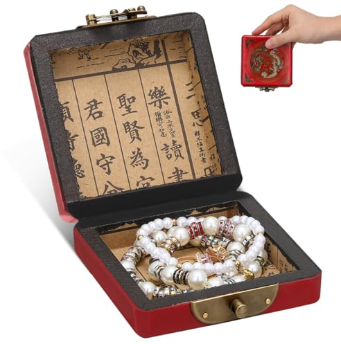 PRETYZOOM Chinesische Schmuckschatulle Antik Schmuck Aufbewahrungsbox Mit Deckel Für Ringe Ohrringe Halsketten Und Andenken 3.94 X 3.94 X 1.50 in Für Schlafzimmer Und Schreibtisch