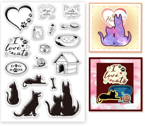 INFUNLY Haustier Transparent Briefmarken Katze Pfote Drucken Silikon Briefmarken Zum Karte Herstellung 6.3x4.3 Hund Knochen Gummi Stempel Herz Silikon Briefmarken Zwinger Transparent Briefmarken