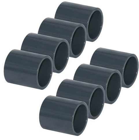 HAF® Lot de 8 manchons en PVC avec 2 manchons adhésifs de 50 mm | Connecteur en PVC U gris pour tuyaux, raccords de tuyaux, tuyaux de piscine et bien plus encore | Qualité : fabriqué en Europe
