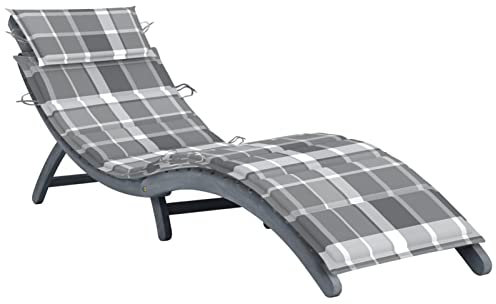 CIADAZ Sonnenliege mit Auflage, Liegestuhl, Relaxliege, Gartenliege, Balkonliege, Liegen, Sun Lounger, Freizeitliege, Gartenmöbel, Sommer Liegen, Grau Massivholz Akazie