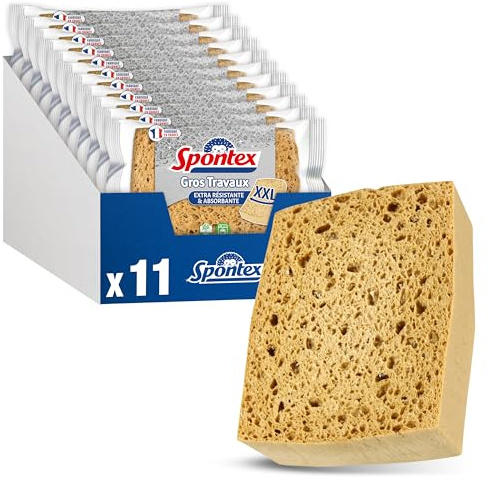 Spontex - Schwamm für grobe Arbeit – 11 pflanzliche Schwämme, blond, Größe XXL – mit Verstärkungsfasern – ideal für grobe Reinigung