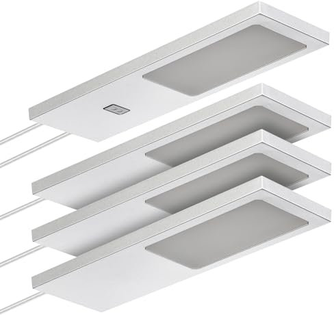 SOTECH 4er Set LED-Möbelleuchte GIULIA II mit/ohne Sensor silbergrau, 4000K neutralweiß inkl. Trafo & Verteiler Unterbauleuchte Schrankleuchte Vitrinenbeleuchtung
