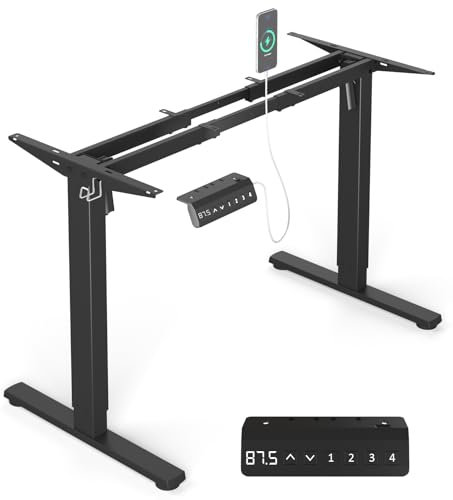 VOSATRON Höhenverstellbarer Schreibtisch Elektrisch Tischgestell mit 2 Starken Motoren, Höhenverstellbar Schreibtisch Gestell mit USB-C-Anschluss, Antikollisionsfunktio und Memory-Steuerung, Schwarz