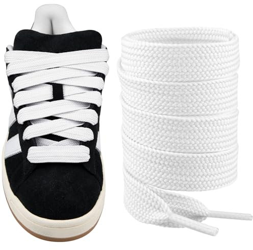Endoto Cordones para Adidas Campus 00s Zapatos, 16mm de ancho Agujetas Cordón de Repuesto planos y gruesos para zapatillas Shoelaces Laces - Blanco, 45 pulgadas