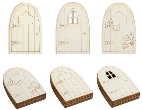 Defresit 30 Stück Feentür Wichteltür, Garten Wichteltür, Miniatur Elfentür Wichteltür, Hölzerne Feen Türen für Garten Elfen für Feenpartys und Geburtstags-Hochzeitsparty-Dekoration (3 Stile)