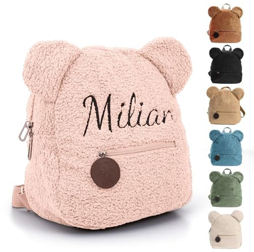 Personalized Toddler Backpack with Embroidered Name, Customized Kids Back Pack for Boy & Girls, Custom Cute Small Bag Child Bookbag for School & Travel (Pink)
