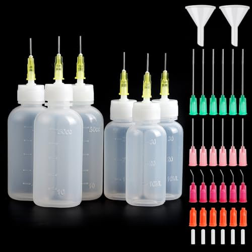 Rybtd 6 PCS Needle Bottle Applicator 30/50ml Precision Needle Tip Glue Bottle,Precision Tip Applicator Bottles,Squeeze Bottle with Fine Tip for Liquid, Glue Oil, Acrylic Paint