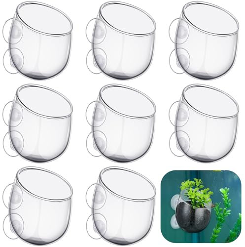 Dandat 8 Pcs Aquarium Plant Holder Pot Clear Glass Aquatic Plant Cup with Suction Cups Aquarium Plant Fish Tank Pots for Aquaponic Plant Cultivation Water Feature Decoration