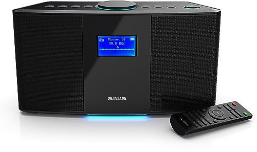 Aiwa Enceinte sans fil Exos 5 – Libérez un son puissant et une connectivité polyvalente en déplacement Expérience Bluetooth Liberté, radio FM, horloge, 20 W RMS, écran LCD et fonction réveil