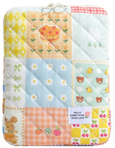 CHAMAIR Puffy Laptop Sleeve - 11 Inch Cute Case Quilted Bag for Women Aesthetic Pouch Macbook Sleeve Compatible for Notebook Cover (Plaid 11in)