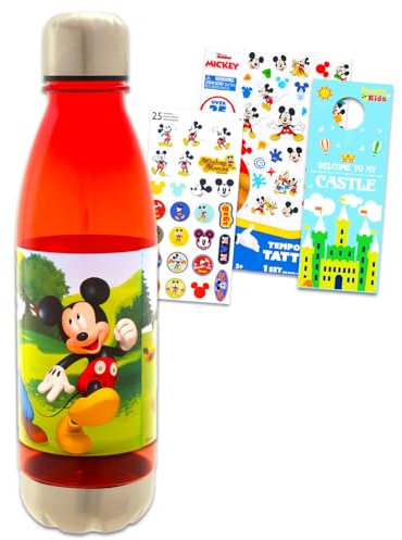 Disney Botella de agua de acero inoxidable de Mickey Mouse para niños, paquete con botella de agua reutilizable de Mickey para el hogar, la escuela y los deportes, además de más botella de agua de