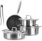 Batería de ollas Tri-ply, Set de ollas y sartenes de acero inoxidable de triple capa, Ollas antiadherentes para inducción y todos los tipos de cocina, aptas para horno hasta 220 °C. (8 piezas)