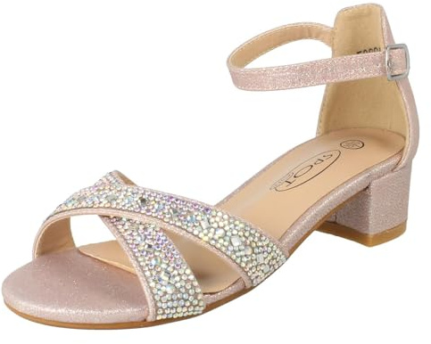 Spot On Girls Small Heeled Ankle Strap Glitter Sandals H1R122