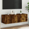 FENLAX Wandschrank Wohnzimmer Räuchereiche 100x35x31 cm Holzwerkstoff 2 Fächer Vielseitiger Schrank Arbeitszimmer Badezimmer Trendigen Design Bücherschrank TV-Schrank Hängeschrank