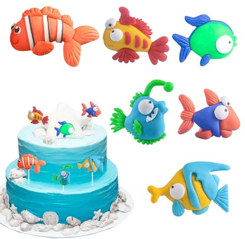 Valicaer Ozean Thema Tortendeko Geburtstag,6Pcs Meerestier Kuchendeko Meer Tiere Cake Topper Unterwasserwelt Kuchendeko Clownfisch Figuren Torten Deko für Kinder Geburtstag Party Baby Shower