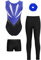 Miutii 4tlg.Mädchen Turnanzug Glitzer Gymnastikanzug mit Shorts Hose und Haargummi Ärmellos Ballettanzug Gymnastik Leotard Eislaufen Tanzkostüm Blau Schwarz 146-152