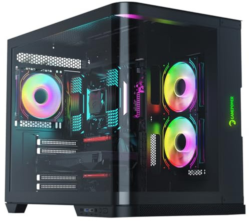 GAMEPOWER Warcry Vertex Curved Gaming PC Gehäuse, ATX Mid Tower, Desktop Computer Case Tempered Glass, Aquarium Stil, Inklusive 3X PWM ARGB Lüfter, mit netzteil 750W 80 Plus, Staubfilter, Schwarz