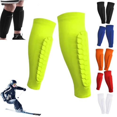 Shindefender Shin Guards, Shin Protector Ski, Ski Schienbeinschoner, 1 Paar Shin Defender Shin Guards Kids, Fit Conforms to The Leg, Shin Pads Cover for Sports (Grün, M)