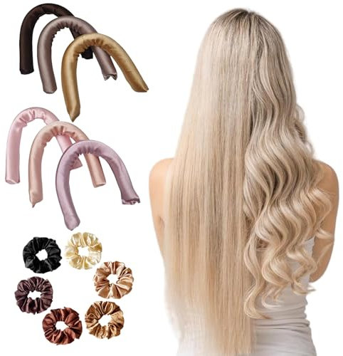 Heatless Curls Band, 6 Stück Lockenwickler Über Nacht mit Haken Und Sechs Haargummis, Overnight Blowout Locken Ohne Hitze, Gummi Hitzefreie Lockenwickler, Locken über Nacht für Alle Haartypen