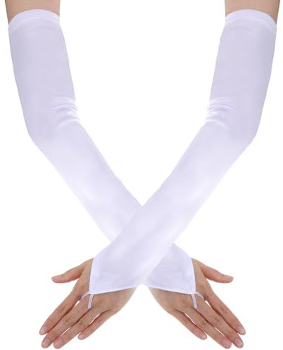oruola Weiße Handschuhe Damen Lang,Armstulpen Damen,Brauthandschuhe Fingerlos Weiß,Fingerless Gloves,Handschuhe Lang für Hochzeitskleid Abendhandschuhe Cosplay,Ellenbogen bis Handgelenk