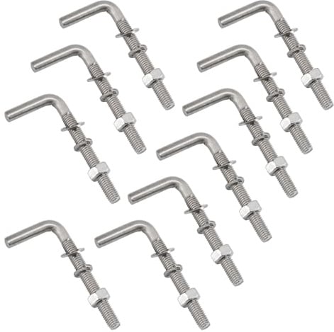 L-förmige Gewindebolzen-Kits, 304 Edelstahl, Fundamentankerschrauben, quadratische Schrauben, Haken zum Aufhängen, M6 x 80 mm, 10 Stück