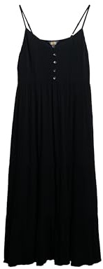 Superdry Damen Gestuftes Midikleid mit halblanger Knopfleiste Schwarz 38