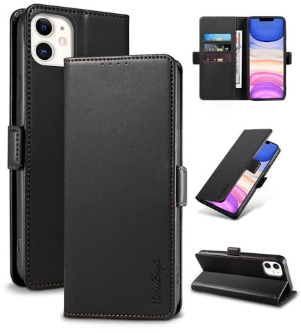 YunuBeyii Wallet Flip Case for iPhone 11 - [RFID Blocking] Luxury PU Leather Card Holder Magnetic Phone Cover with Kickstand,Shockproof Protective Case,Black