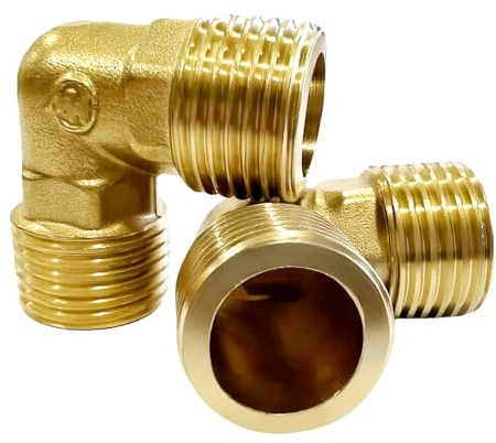 Messing Winkel 90° Rohrwinkel Bogen AG 20mm– Messing-Gewindefitting Bogen, 1/2 AG auf 1/2 AG, 1/2 Zoll Außengewinde x 1/2 Zoll Außengewinde, 90°Messing für Trinkwasser & Sanitärsysteme, 2 Stück