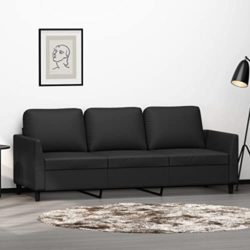 YuuSsea 3-Sitzer-Sofa, Schwarz, 180 cm Sitzbreite, Kunstleder, Metallgestell, modernes Design, Bequeme Polsterung für Wohnzimmer, Büro