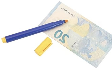 Inov Paris Sedelkontrollmarkör, penna för falska sedlar, blå och gul, uppsättning med 2 pennor för handel och företag för alla valutor euro och andra