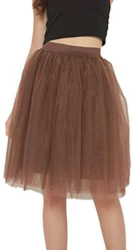 Damen Tüllrock Braun Tutu Klassisch Rock Ballett Petticoat Unterrock Tütü Rock Tutu Röcke Tüll mit Bogen 50er Ballet Elastisch Tanzrock Tanzkleid Ballkleid Karneval Kostüme Tanzen Mädchen Tanzröcke