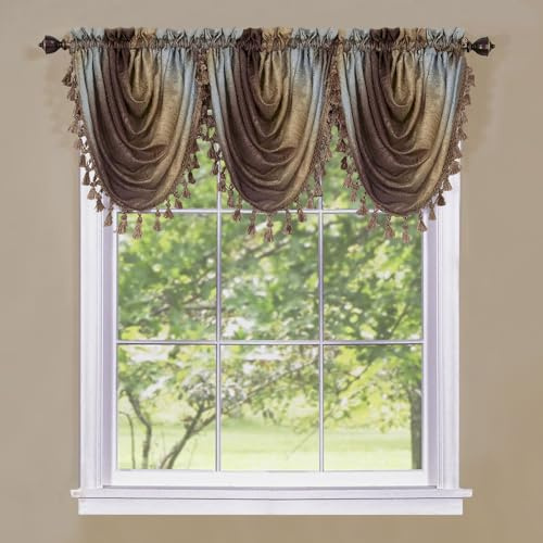 Soft Waterfall Valance Curtains, 46 x 40 in, Chocolate, Light Filtering