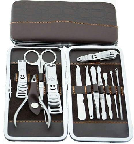 MALAYAS Finger Toe Nail Cutter Stainless Steel 12 pcs Personal Manicure Nail Scissors Set Nail Clipper Earpick Grooming Pedicure Kits Men/Women Nail Trimmer