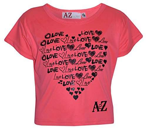 A2Z 4 Kids Girls Love Print T Shirt Soft - New Crop Top Love Neon Pink 11-12