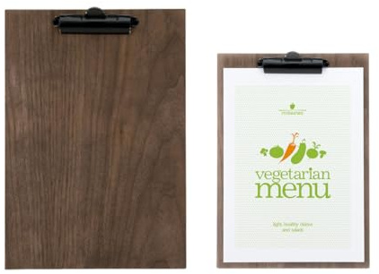 SECURIT - Porte-Menu Walnut Clip - Format A4 - Fixation à Pince - Pour Café, Bar, Restaurant - Clip Métallique + Bois de Noyer Laqué - Coloris Noyer Naturel | Fixation à Pince - Pour Café, Bar, Restaurant - Clip Métallique - Bois de Noyer Laqué