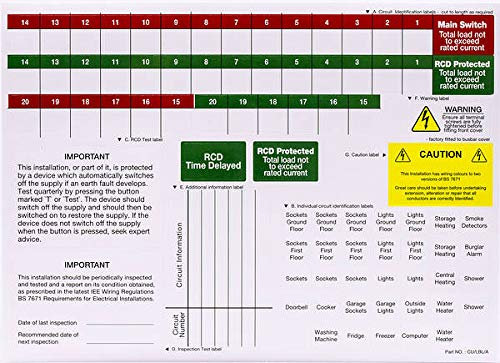 Consumer Unit Labels | Fuse Board Stickers | Labelling | Identification | MK WYLEX Crabtree LEWDEN BG Hager (1 Sheet)