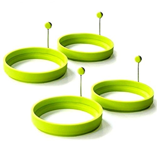 XLKJ Moule Oeuf Au Plat Silicone Anneaux d'oeufs à Crêpes Antiadhésif Moule à Pancake, Vert, Lot de 4