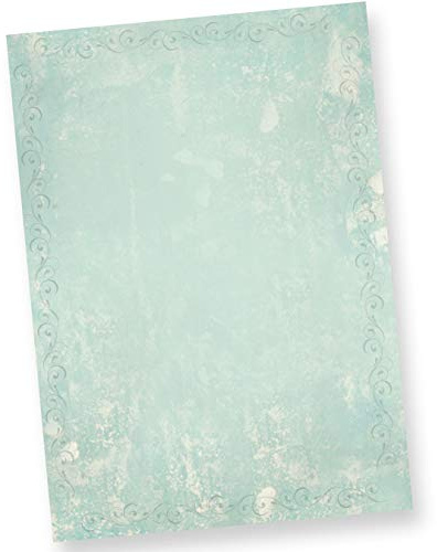 Briefpapier Grün (100 Blatt) Türkis marmoriert DIN A4 | Vintage-Retro Beidseitig 297 x 210 mm 90 g/qm bedruckt Format erstklassiges Papier für schöne Briefe oder Einladungen