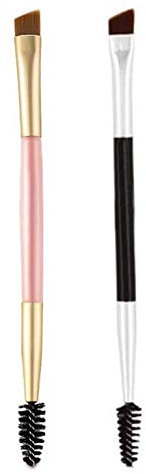 LASSUM Lot de 2 pinceaux à sourcils, pinceau biseauté à sourcils et brosse à spoolie pour l'application de poudres, cires, gels et mélanges (rose et noir)