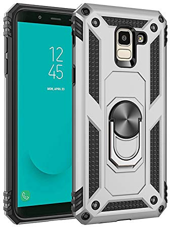 BestST Hülle für Samsung Galaxy J6 2018 + schutzfolie, Militärische Armor Hybrid Schutzhülle Silikon Stoßfest Bumper Cover Case Ringhalter Handytasche Handy Hüllen,Silber